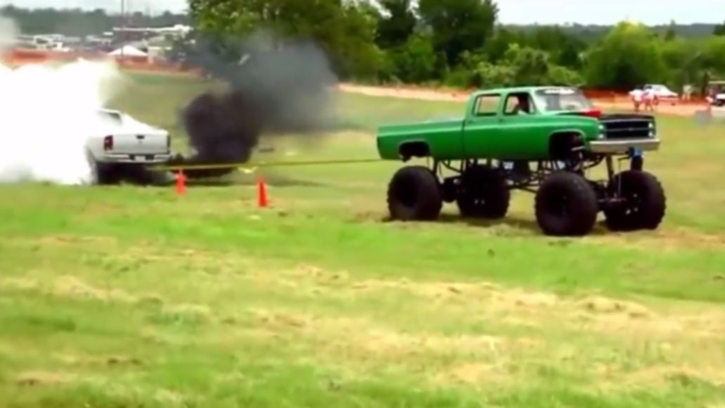 monster truck vs monster truck tug of war amazing truck pulling gone wrong 