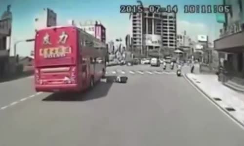 Unlucky Scooter Rider Overrun by Bus 