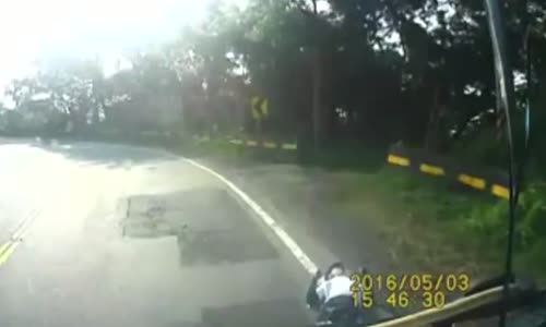 Cyclist head-on with oncoming truck 