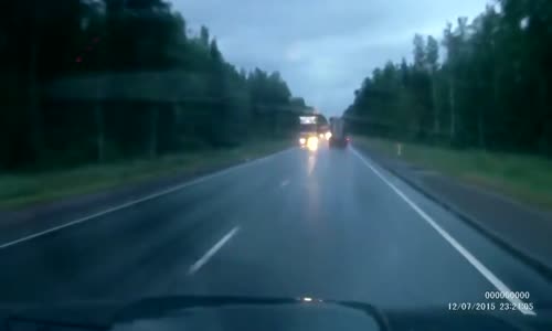 Motorcyclist goes head-on with a truck 