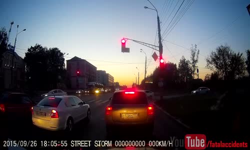 Truck with no brakes hits cars at red light and catches fire 