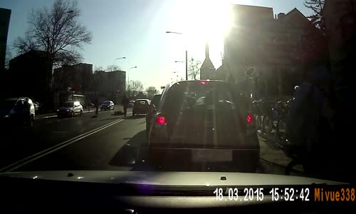 Pedestrian runs into traffic without looking 