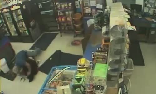 A firefighter takes down an armed robber 