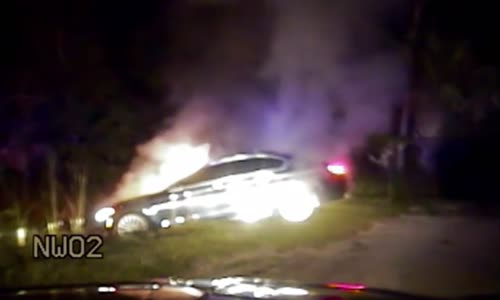 Car fire rescue captured by deputy's dash cam 