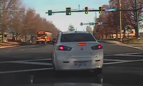 Crazy Driver Hitting Car And School Bus Head-On 