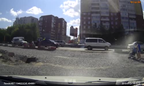 Baby stroller crashes into Porsche Cayenne 